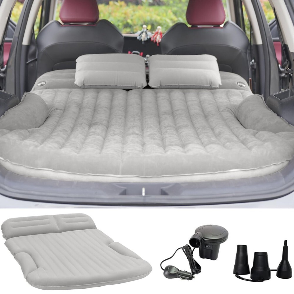 KMZ SUV Air Mattress Thickened and Double-Sided Flocking Travel Camping Bed with 2 Pillows & Electric Pump Dedicated Mobile Cushion Inflatable Bed for SUV Trunk and Rear Seat (Light Gray)