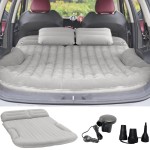 KMZ SUV Air Mattress Thickened and Double-Sided Flocking Travel Camping Bed with 2 Pillows & Electric Pump Dedicated Mobile Cushion Inflatable Bed for SUV Trunk and Rear Seat (Light Gray)