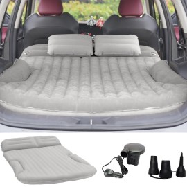 KMZ SUV Air Mattress Thickened and Double-Sided Flocking Travel Camping Bed with 2 Pillows & Electric Pump Dedicated Mobile Cushion Inflatable Bed for SUV Trunk and Rear Seat (Light Gray)