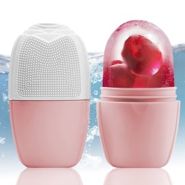 XHJRI Ice Face Roller Massager,Ice Cube Roller for Face, Eyes and Neck Naturally Conditioning and Skin Care,De-Puff Eye Bags,Reduce Migraine Pain,Reusable Massage Silicone Ice Mold (New Pink White)
