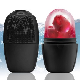 XHJRI Ice Face Roller Massager,Ice Cube Roller for Face, Eyes and Neck Naturally Conditioning and Skin Care,De-Puff Eye Bags,Reduce Migraine Pain,Reusable Massage Silicone Ice Mold (New Black)