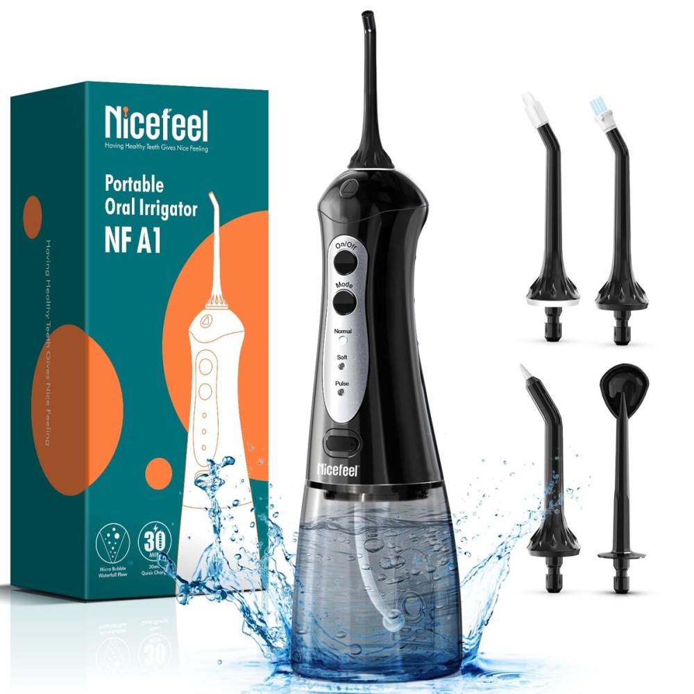 Nicefeel Cordless Water Dental Flosser - 300ML BPA-Free Portable Oral Irrigator, 3 Cleaning Modes, Fast Charge, IPX7 Waterproof for Teeth, Gums & Tonsil Stones - Home & Travel Use