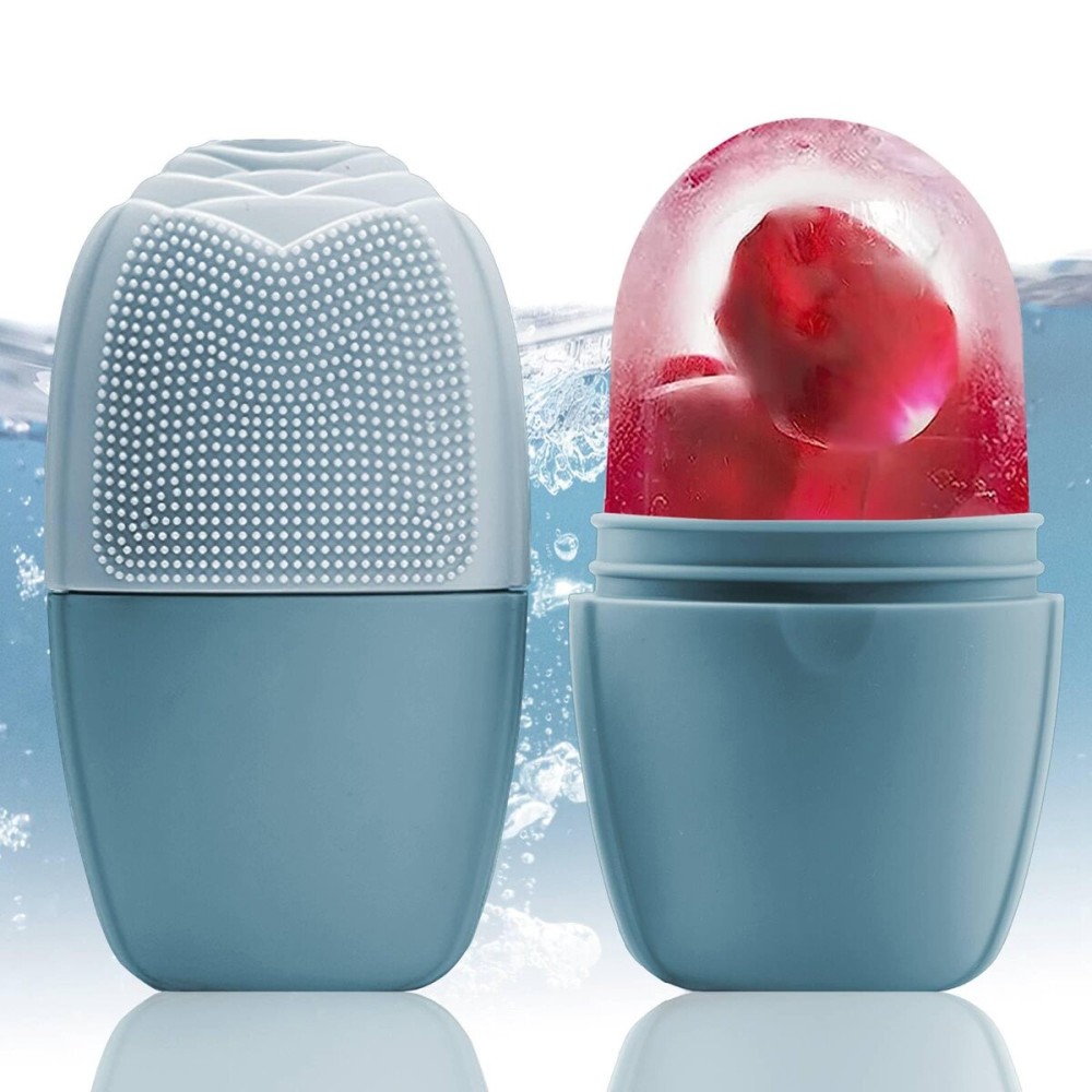 XHJRI Ice Face Roller Massager,Ice Cube Roller for Face, Eyes and Neck Naturally Conditioning and Skin Care,De-Puff Eye Bags,Reduce Migraine Pain,Reusable Massage Silicone Ice Mold (New Blue)