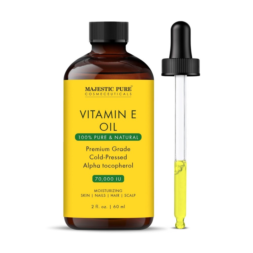 Majestic Pure Vitamin E Oil 2 Oz Vitamin E oil for Skin, Face Oil, Hair Oil and Body Oil- 100% Pure and Natural, 70,000 IU- Cold Pressed Hexane Free Non-GMO Gluten Free Formula