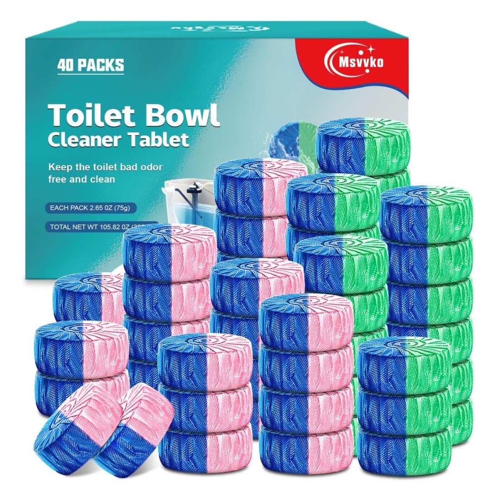 Msvvko Toilet Bowl Cleaner Tablets 40 Packs, Two Colors Toilet Bowl Cleaners with Sustained-Release Technology, Keep Bathroom Toilet Stain Free and Prevent Limescale Buildup, 106oz