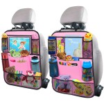 ULEEKA Car Backseat Organizer with 11 Table Holder, 10 Storage Pockets Seat Back Protectors Kick Mats for Kids Toddlers, Travel Accessories, 2 Pack, Pink