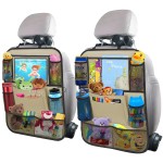 ULEEKA Car Backseat Organizer with 11 Table Holder, 10 Storage Pockets Seat Back Protectors Kick Mats for Kids Toddlers, Travel Accessories, 2 Pack, Beige