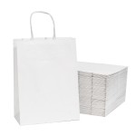 RACETOP White Paper Bags with Handles 8x4.5x10.8 Inch 25 Pcs Gift Bag Medium Size, White Gift Bags with Handles Bulk for Retail, Party, Shopping, Merchandise