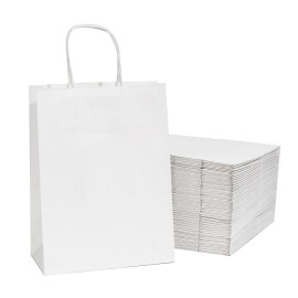 RACETOP White Paper Bags with Handles 8x4.5x10.8 Inch 25 Pcs Gift Bag Medium Size, White Gift Bags with Handles Bulk for Retail, Party, Shopping, Merchandise