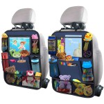 ULEEKA Car Backseat Organizer with 11 Table Holder, 10 Storage Pockets Seat Back Protectors Kick Mats for Kids Toddlers, Travel Accessories, 2 Pack, Blue