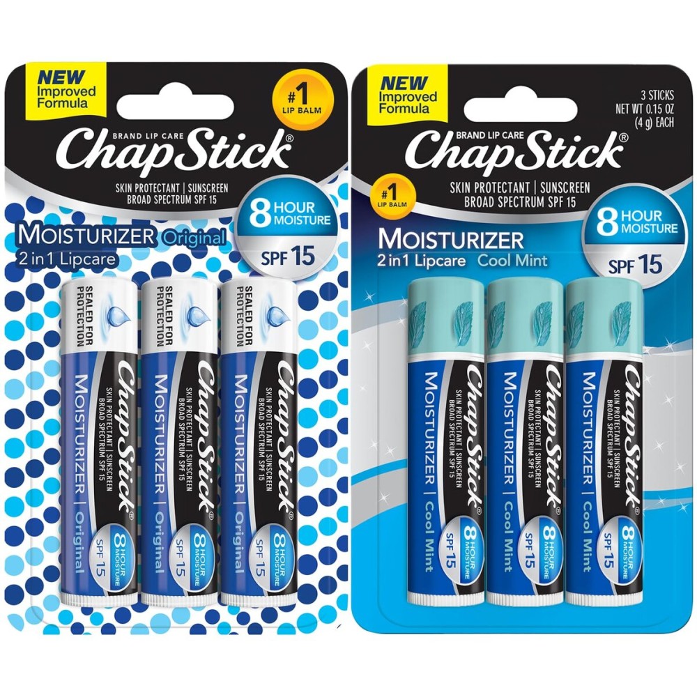 ChapStick Lip Balm Moisturizer 2-in-1 Lipcare SPF 15 Bundle -Cool Mint 3-Pack + Original 2-Pack, 0.15 Oz Ea (5 Piece Set)