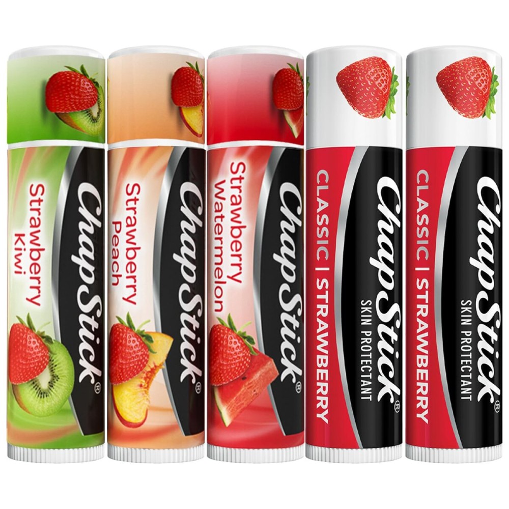 ChapStick Strawberry Lip Balm 5-Pack - Remix 3-Pack + Original 2-Pack, Sweet & Fruity Moisturizers for Dry Lips, 0.15 Oz Ea