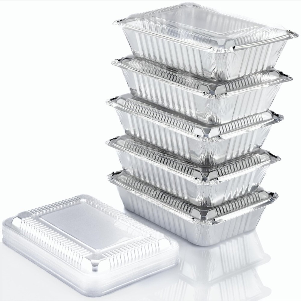 Spare Essentials (110 Pack) 2.25LB Aluminum Containers with Lids 8.5x6 - Disposable Foil Pans for Takeout, Baking, Freezing, Food Storage - Aluminum Pans, To Go Containers with Plastic Lids