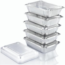 Spare Essentials (110 Pack) 2.25LB Aluminum Containers with Lids 8.5x6 - Disposable Foil Pans for Takeout, Baking, Freezing, Food Storage - Aluminum Pans, To Go Containers with Plastic Lids