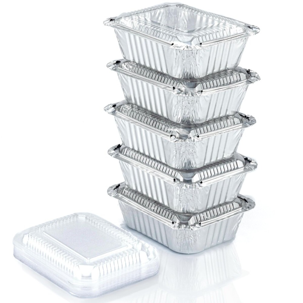 Spare Essentials 110 Pack - Small Aluminum Pans with Plastic Lids 1LB Disposable Baking Foil Containers, Takeout Food Storage, Freezer, for Restaurants & Catering - Size 5.5x4.5x1.9