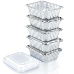 Spare Essentials 110 Pack - Small Aluminum Pans with Plastic Lids 1LB Disposable Baking Foil Containers, Takeout Food Storage, Freezer, for Restaurants & Catering - Size 5.5x4.5x1.9