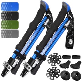 Premium Foldable Hiking Poles by USA Brand - Adjustable, Lightweight Trekking Poles Made of Aircraft Aluminum, Metal Flip Locks & Comfortable Real Cork and EVA Foam Grips