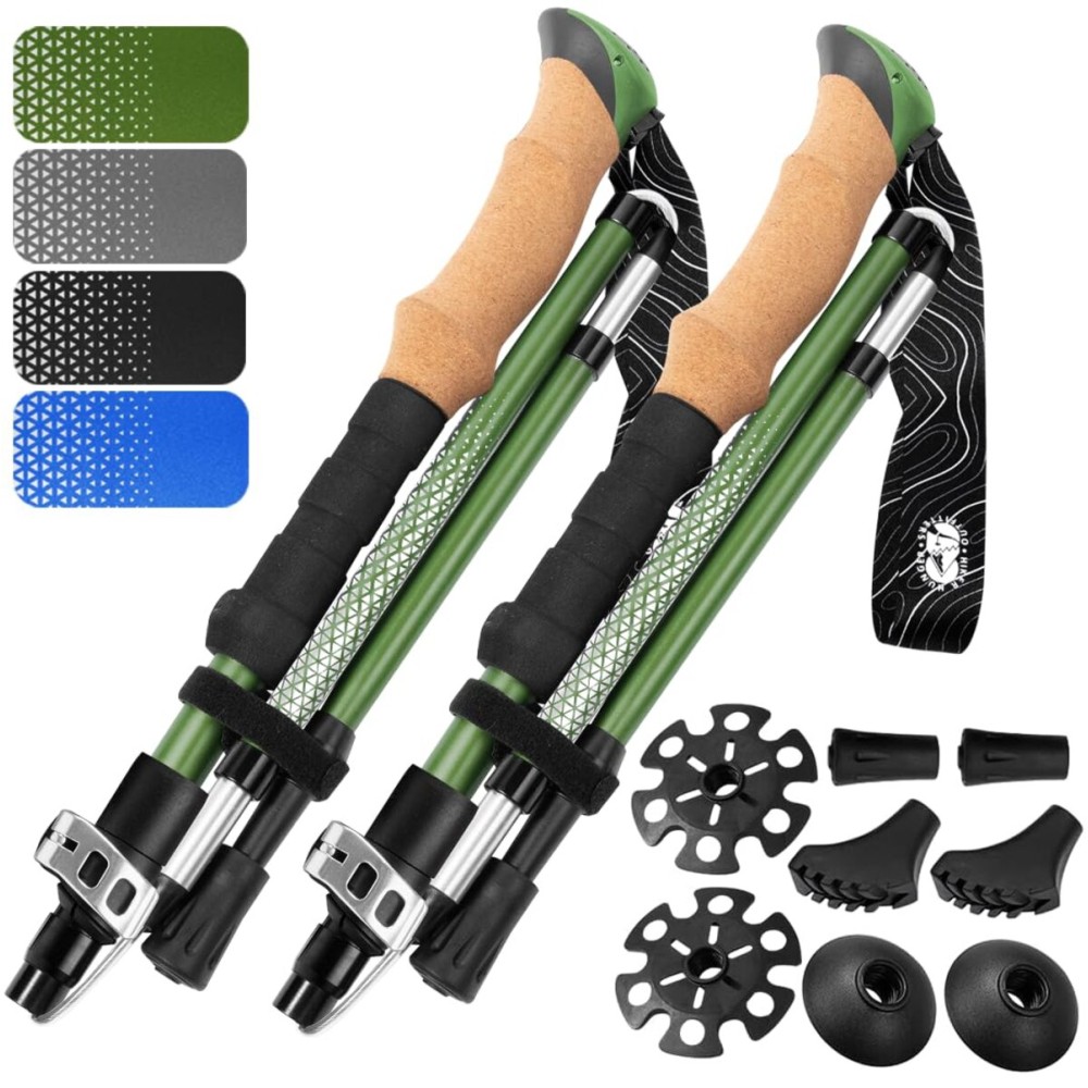 Hiker Hunger Folding Walking Stick, Folding Trekking Poles, Hiking Sticks Foldable Hiking Poles for Men Walking Sticks for Seniors Trekking Poles for Hiking Collapsible Walking Sticks (Green, Small)