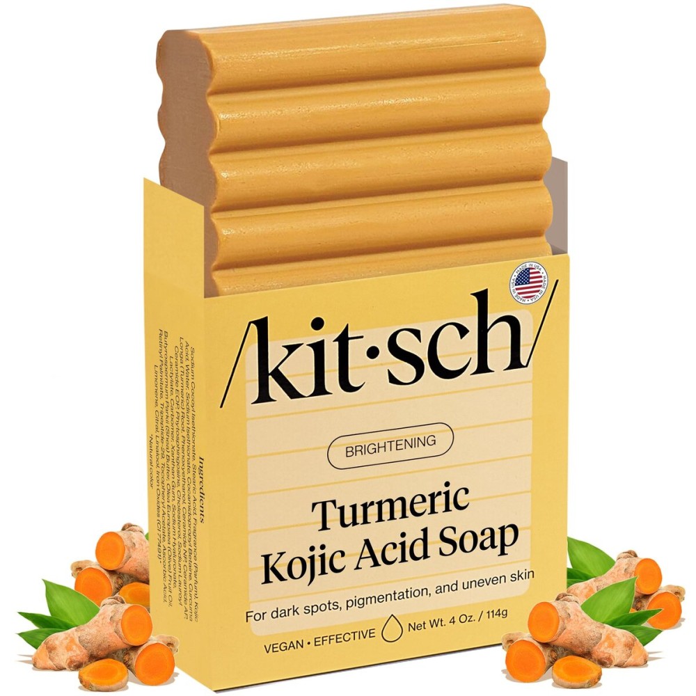 Kitsch Kojic Acid Soap - Turmeric Soap Bar with Hyaluronic Acid & Shea Butter - Brightening & Hydrating Body Wash & Face Wash for Dark Spots, Even Skin Tone & Natural Glow - Made in USA - 4 oz