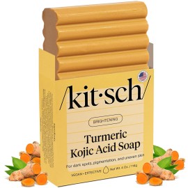 Kitsch Kojic Acid Soap - Turmeric Soap Bar with Hyaluronic Acid & Shea Butter - Brightening & Hydrating Body Wash & Face Wash for Dark Spots, Even Skin Tone & Natural Glow - Made in USA - 4 oz