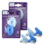 Philips Avent Soothie Orthodontic Baby Pacifiers, 100% Silicone Pacifiers, One Piece, BPA-Free, for Babies 3-18 Months, 2 Sky Blue and 2 Light Blue, 4 Pack, Model SCF192/71