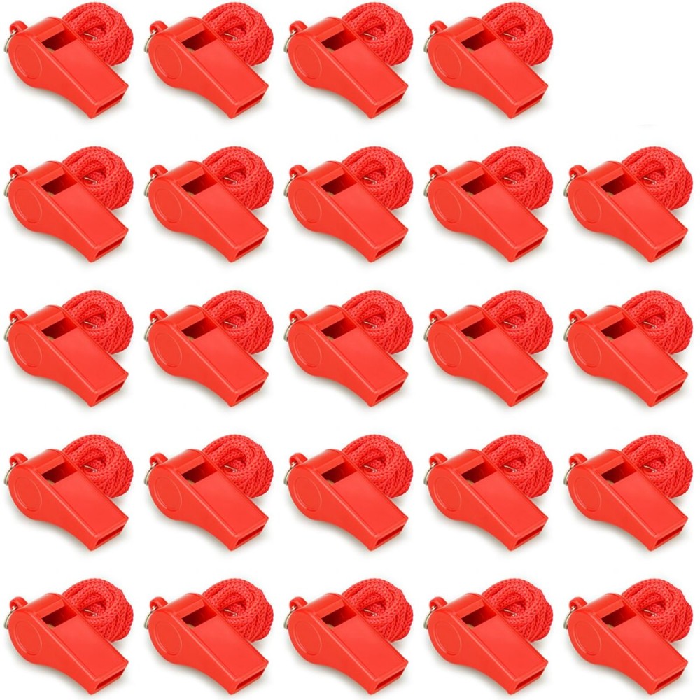 Hipat Red Emergency Whistles with Lanyard, Loud Crisp Sound Plastic Whistles Bulk Ideal for Outdoor SportLifesavingand Officials