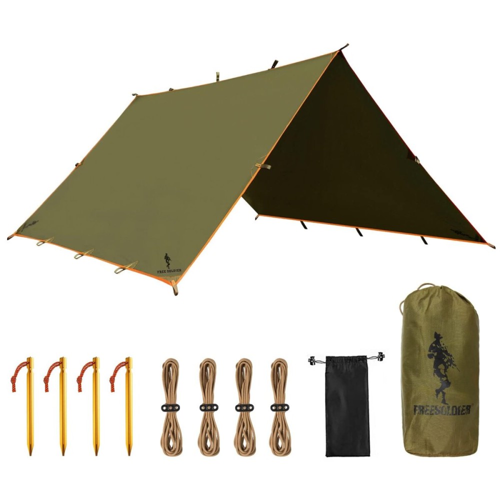 FREE SOLDIER Camping Tarp Waterproof Portable Multifunctional Outdoor Camping Traveling Awning Backpacking Shelter Rain Tarp (Brown 1313ft)