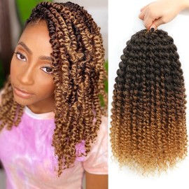 Passion Twist Hair 12 Inch 8 Packs Water Wave Crochet Hair Curly Braiding Hair For Butterfly Locs Long Bohe Crochet Braids (12 Inch (Pack of 8), 1B/30/27)