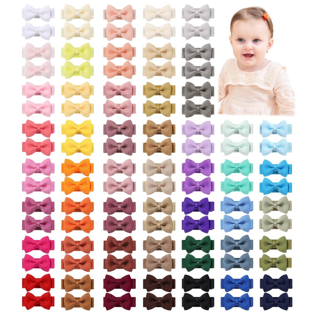 YHXX YLEN Baby Hair Bows for Girls Mini Fully Lined Hair Bows Grosgrain Ribbon 1.2 Tiny Baby Hair Clips for Baby Girls Infant Fine Hair 100PCS (50 Colors in Pairs)
