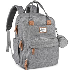 RUVALINO Diaper Bag Backpack-Expandable Baby Bag with up to 50% Capacity -Baby Essentials Bag with Changing Pad Insulated Bottle Holders & Pacifier Case, Waterproof, Gray XL