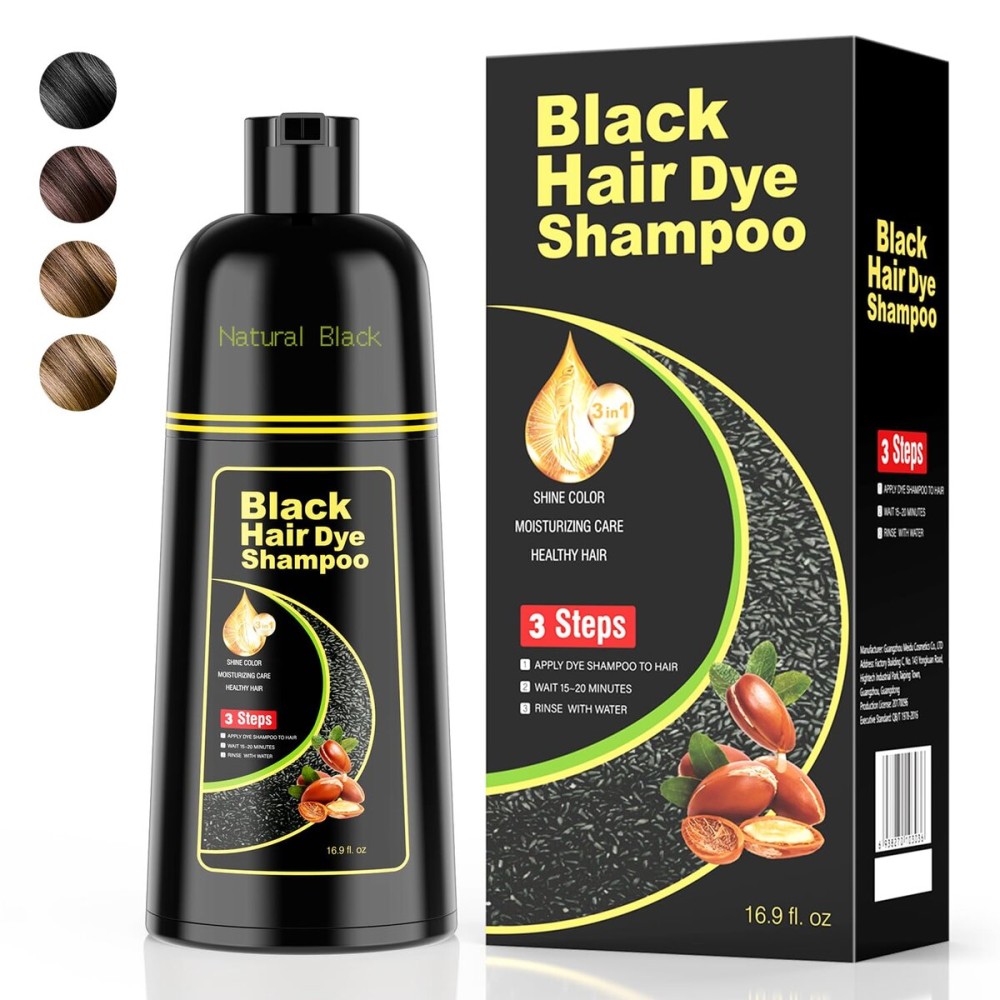 KAISASA Black Hair Dye Shampoo 3 in 1Argan Natural Herbal Formula Hair Color Shampoo Covers Gray Hair for Women and Men (16.9 fl.oz Black)