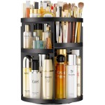 HEMTROY Makeup Organizer 360 rotating, Adjustable Skincare Organizers with Brush Holder, Cosmetics Display Cases for Vanity Bathroom Countertop Large Capacity Carousel Make up Caddy Shelf (Black)