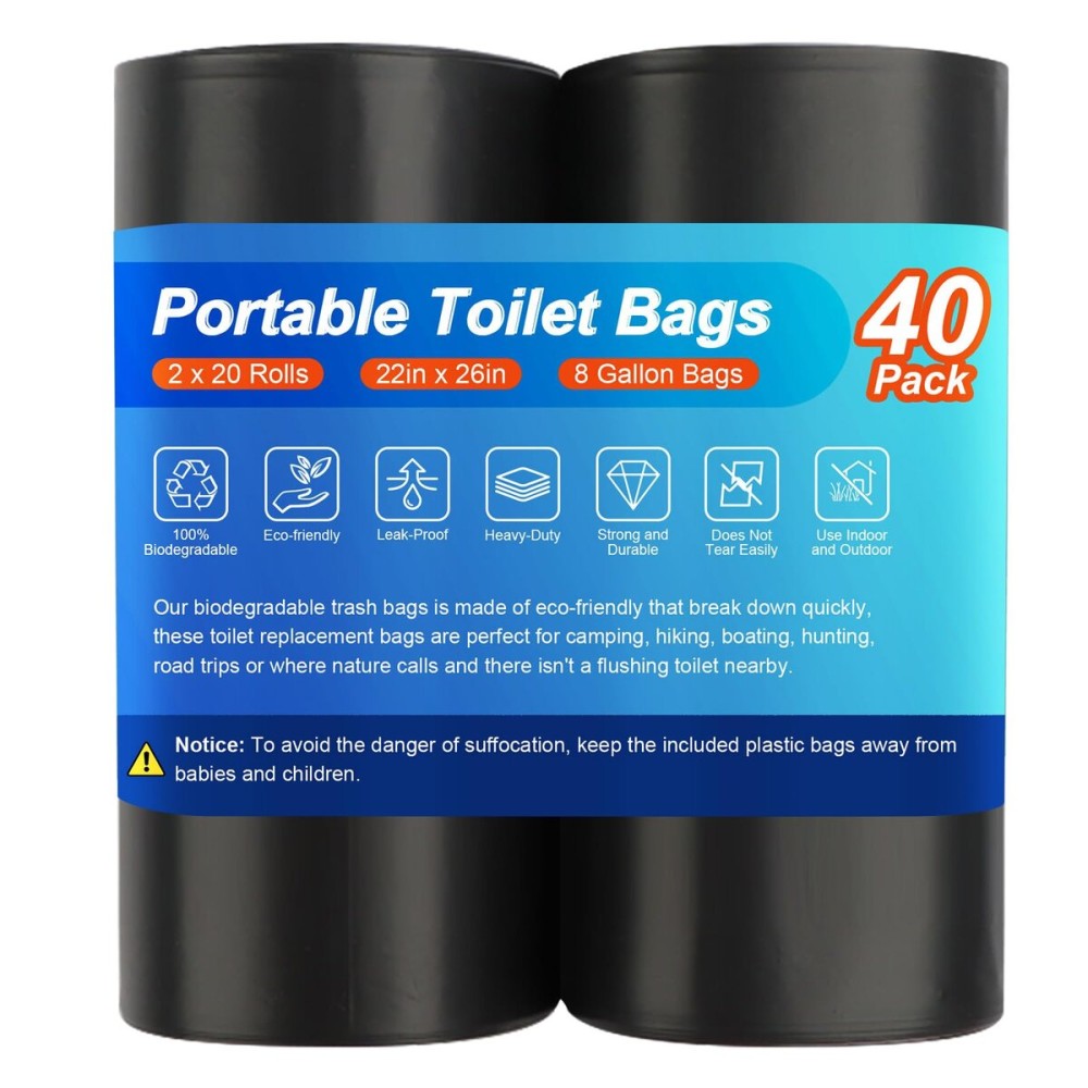 Siewl 40 Portable Camping Toilet Bags, Biodegradable Compostable Thickened for 5 Gallon Bucket Toilet