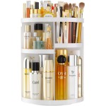 HEMTROY Makeup Organizer 360 rotating, Adjustable Skincare Organizers with Brush Holder, Cosmetics Display Cases for Vanity Bathroom Countertop Large Capacity Carousel Make up Caddy Shelf (White)