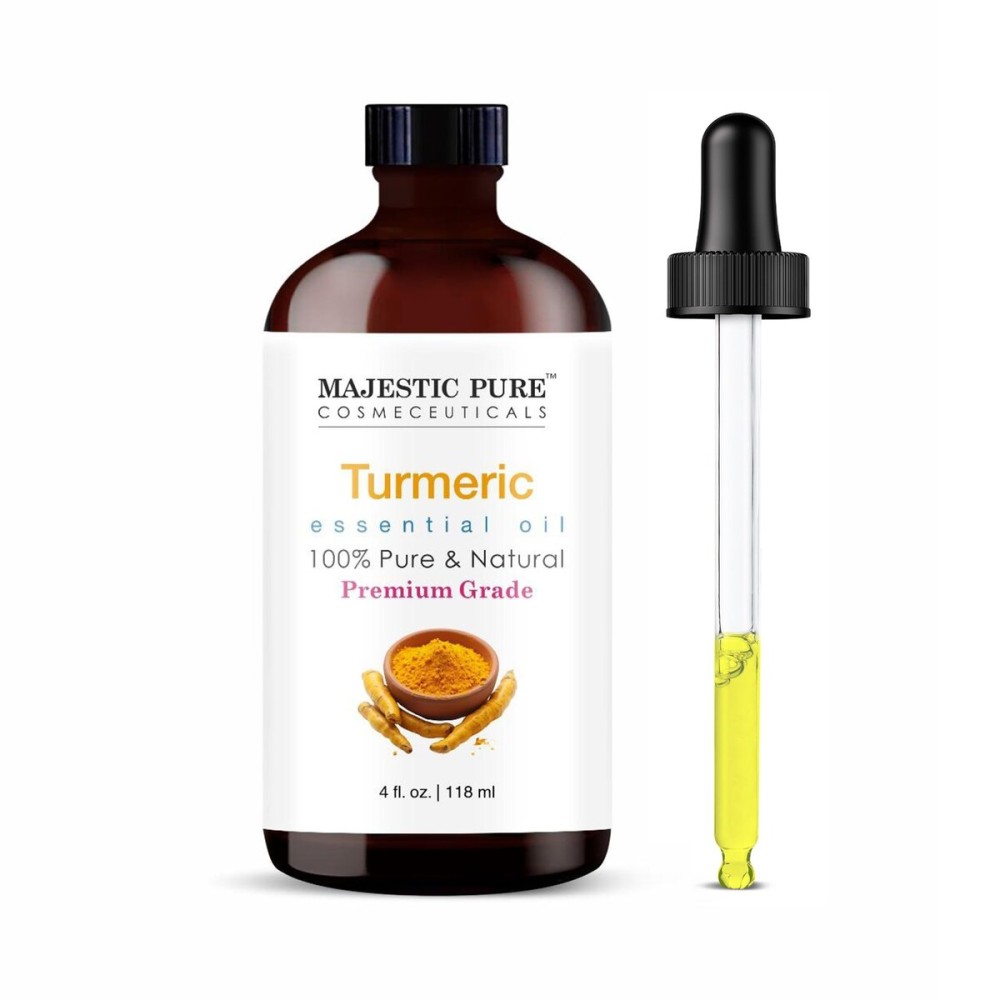 Majestic Pure Essential Oil with Glass Dropper - 100% Pure and Natural - Essential Oils for Diffuser, Aromatherapy, Soap and Candle Making, Turmeric Essential Oil, Turmeric Oil, 4 Fl Oz