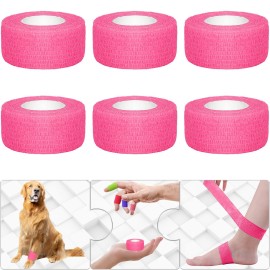 Twavang 6 Pack 1 Inches Self Adhesive Bandage Wrap Breathable Cohesive Bandage Elastic Tape for Pets, Athletic, Sports, Wrist, Knee, Ankle(5 Yards Per Roll, Pink)