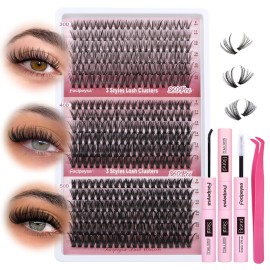 Focipeysa Wispy Lash Clusters 360pcs Eyelash Extension 30D 40D 50D Individual Lashes 9-16mm Mixed Eyelash Clusters Natural Lash Extensions with Lash Bond and Seal and Tweezers DIY Cluster Eyelashes
