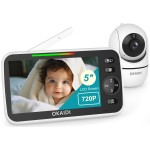 OKAIDI 720P HD Baby Monitor, 5 Inch Baby Monitor with Camera and Audio, 5000mAh Battery, Remote Pan-Tilt, 3X Zoom, 1000ft Baby Monitor NO WiFi, Night Vision, 2-Way Talk, Temperature, Lullabies
