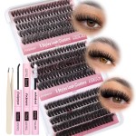 Focipeysa Lash Extension Kit 300pcs Lash Clusters Volume Eyelash Extension 60D 70D 80D Eyelash Clusters 9-16mm DIY Lash Extensions Kit with Waterproof Lash Bond and Seal and Lash Tweezers