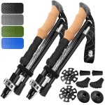 Premium Foldable Hiking Poles by USA Brand - Adjustable, Lightweight Trekking Poles Made of Aircraft Aluminum, Metal Flip Locks & Comfortable Real Cork and EVA Foam Grips