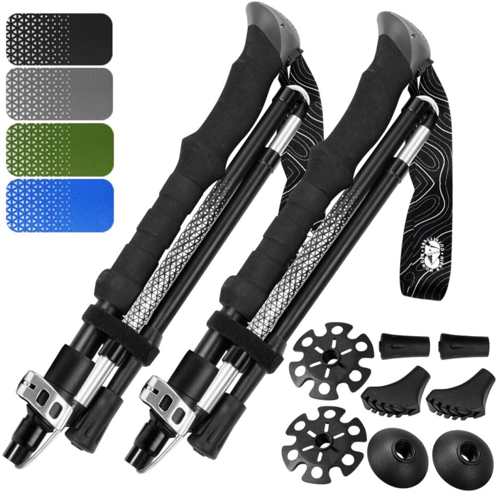 Premium Foldable Hiking Poles by USA Brand - Adjustable, Lightweight Trekking Poles Made of Aircraft Aluminum, Metal Flip Locks & Comfortable Real Cork and EVA Foam Grips
