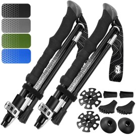 Premium Foldable Hiking Poles by USA Brand - Adjustable, Lightweight Trekking Poles Made of Aircraft Aluminum, Metal Flip Locks & Comfortable Real Cork and EVA Foam Grips