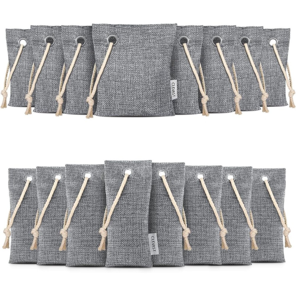 CLEVAST 16 Pack Activated Bamboo Charcoal Air Purifying Bags(8x100g, 8x50g), Natural Fresh Odor Absorber, Deodorizer and Moisture Eliminator, Air Purifier Bags for Home, Closet, Car Air freshener