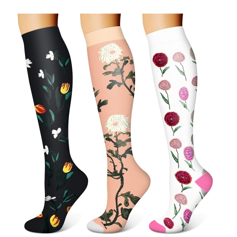 WITHYOU 3 Pairs Compression Socks for Women & Men 15-20 mmHg,Best Support for Nurses Running Hiking