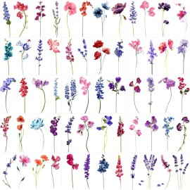 GOROMON 15 Sheets Watercolor Flower Lavender Temporary Tattoos For Women Adults, Water Color Tiny Wild Floral Tattoo Sticker, Fake Tattoos That Look Real And Long Lasting