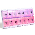 Sukuos AM PM Weekly Pill Organizer 7 Day, 2 Times A Day Medicine Pill Box with Easy Push Button, BPA Free Vitamin Cases for Fish Oil/Supplements, Easy to Clean (Purple&Pink)