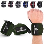 AQF Power Weight Lifting Wrist Wraps Supports with Thumb Loop for Gym Strength Training, Powerlifting, Bodybuilding and Deadlifts (Military Green, 18)