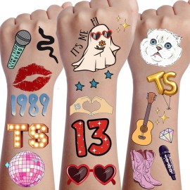 58+ PCS Concert Tour Temporary Tattoos For Fan Women Girls Adults, 3D Disco Fake Hand 13 Face Tattoo Stickers Men, Cartoon Cat Guitar Party Favor Supplies Festival Rave Accessories Decorations