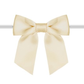 Rainbow Pana 120 Pack Champagne Bows, Twist Tie Bows for Treat Bags 3 Gold Satin Ribbon Bows for Package Craft Gift Wrapping Decoration