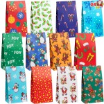 Joiedomi 24 PCS Christmas Holiday Goody Bags Xmas Party Treat White Kraft Paper Candy Bags for Classrooms Party Favors Holiday Christmas Supplies (9.75 x 3 x 5)